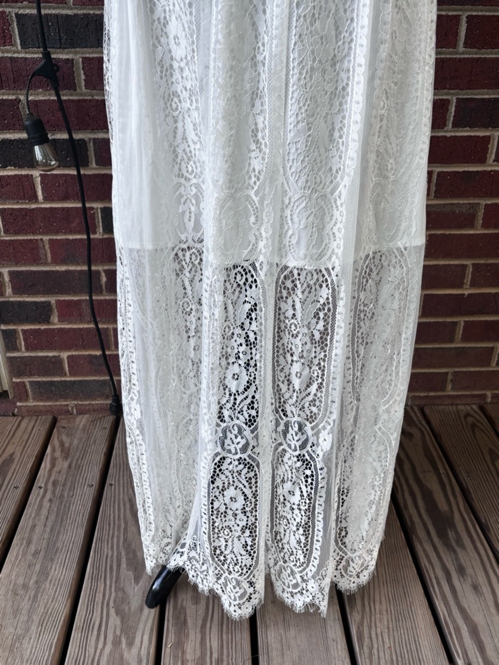 Women’s off Shoulder White Lace Maxi Dress Long Sz L Boho Fairy Coquette - Picture 3 of 15